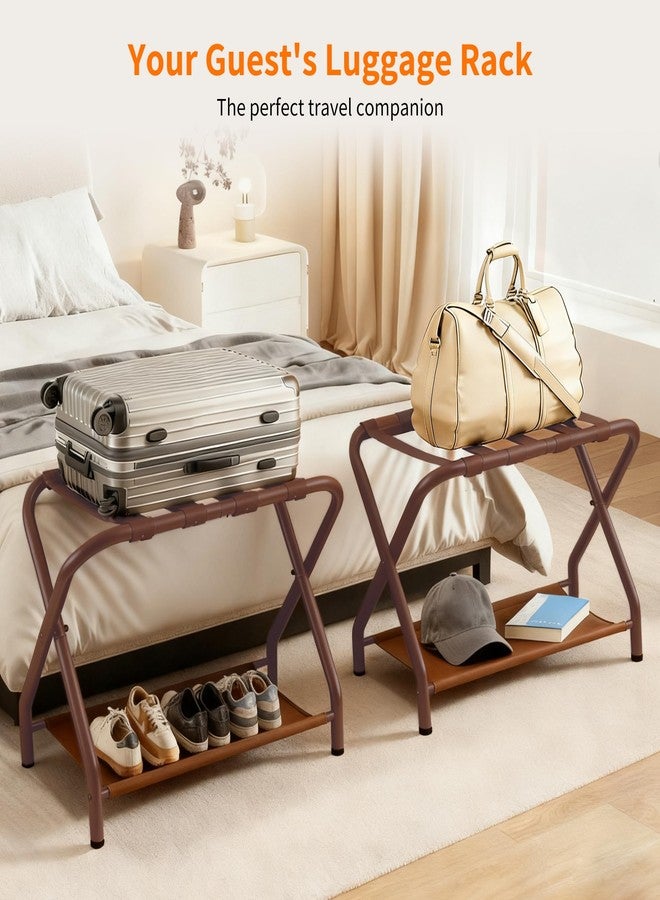 Heybly Luggage Rack, Pack of 2, Steel Folding Suitcase Stand with Storage Shelf for Bedroom, Hotel, Foldable Steel Frame, Guest Room Bedroom Hotel, 26.2" L x 14.4" W x 20.5" H, Brown HLR004Z2 - Image 2
